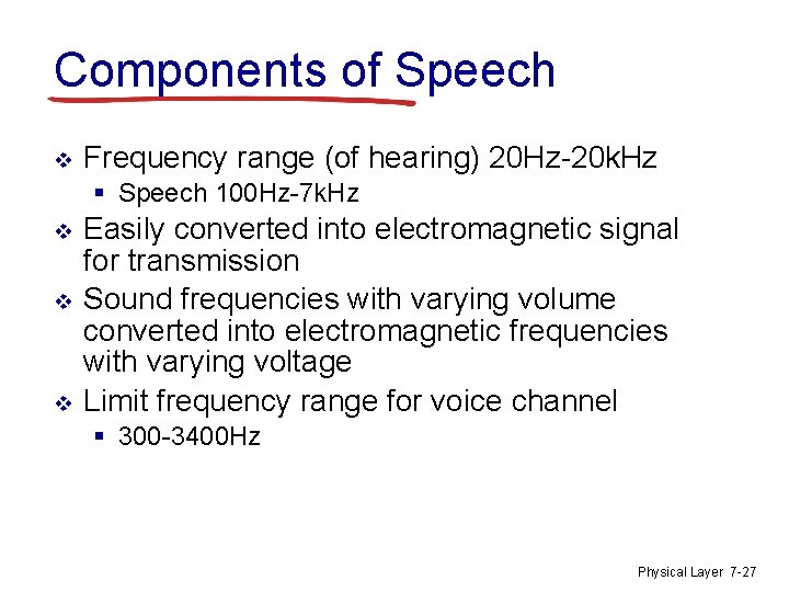 Components of Speech v Frequency range (of hearing) 20 Hz-20 k. Hz § Speech
