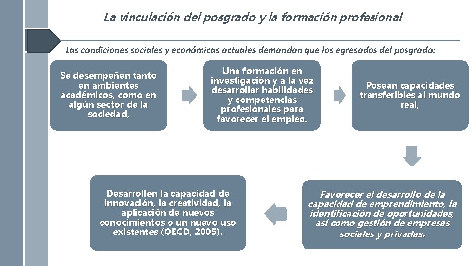 La vinculación del posgrado y la formación profesional Las condiciones sociales y económicas actuales