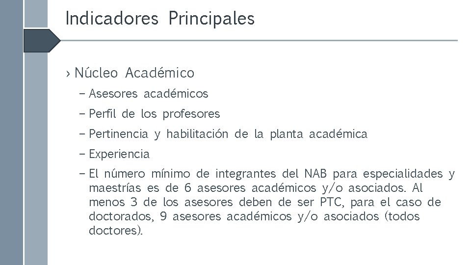 Indicadores Principales › Núcleo Académico – Asesores académicos – Perfil de los profesores –