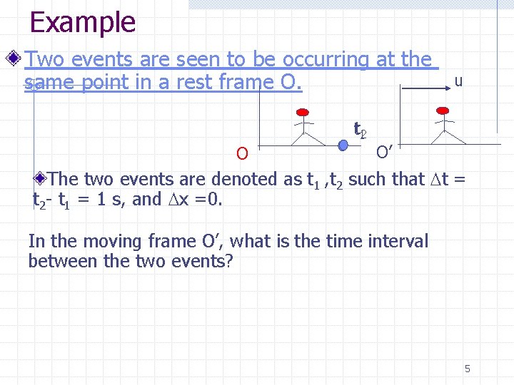 Example Two events are seen to be occurring at the same point in a