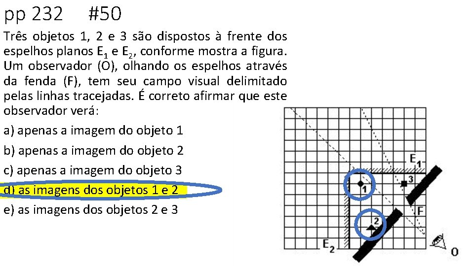 pp 232 #50 Três objetos 1, 2 e 3 são dispostos à frente dos