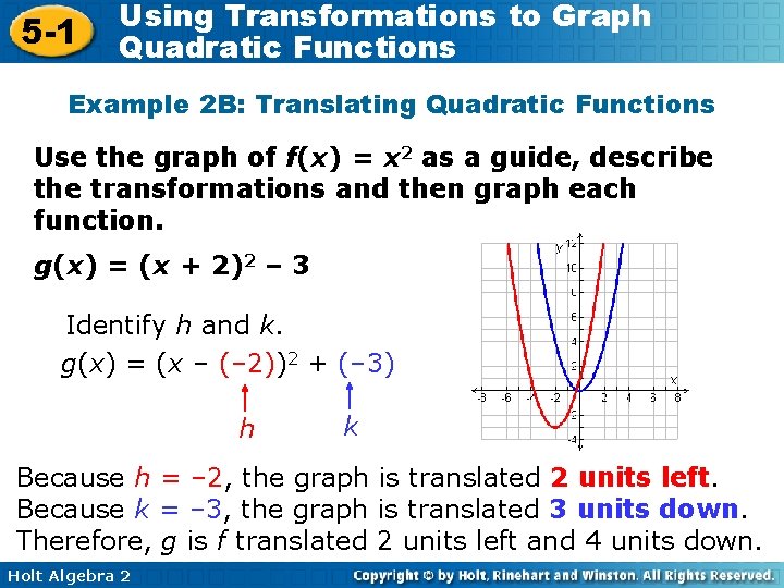5 -1 Using Transformations to Graph Quadratic Functions Example 2 B: Translating Quadratic Functions