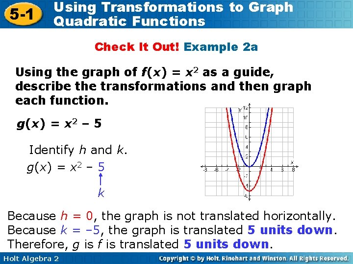 5 -1 Using Transformations to Graph Quadratic Functions Check It Out! Example 2 a