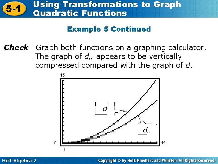 5 -1 Using Transformations to Graph Quadratic Functions Example 5 Continued Check Graph both