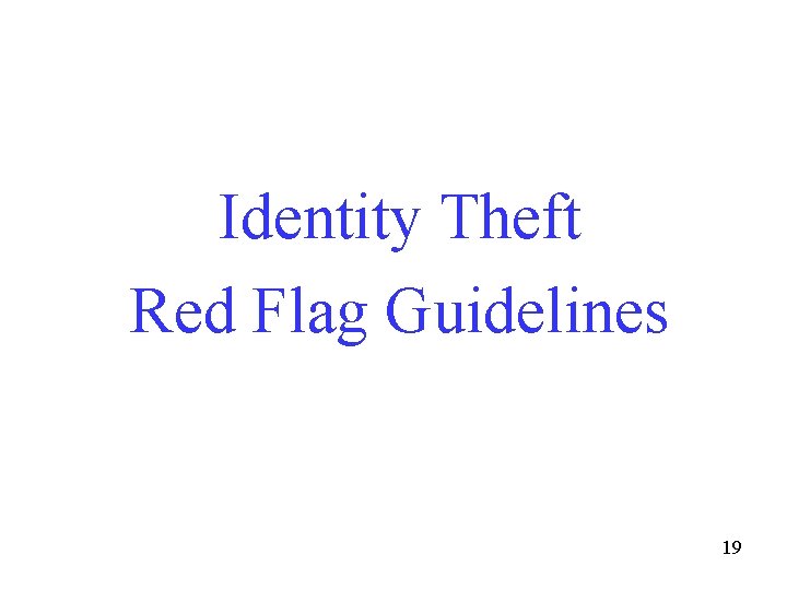 Identity Theft Red Flag Guidelines 19 