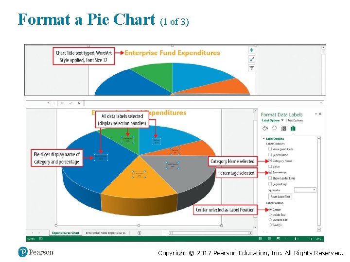 Format a Pie Chart (1 of 3) Copyright © 2017 Pearson Education, Inc. All