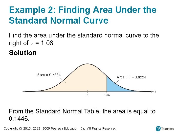 Example 2: Finding Area Under the Standard Normal Curve Find the area under the