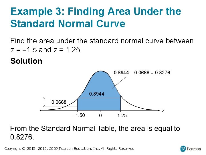 Example 3: Finding Area Under the Standard Normal Curve Find the area under the