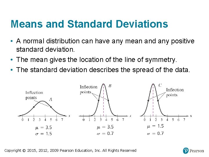 Means and Standard Deviations • A normal distribution can have any mean and any