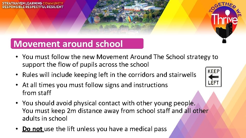 Movement around school • You must follow the new Movement Around The School strategy