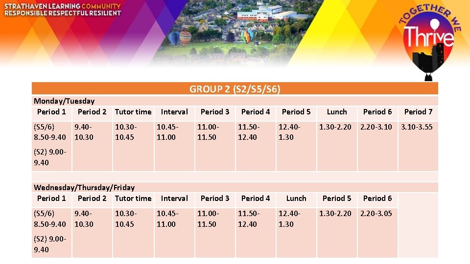 GROUP 2 (S 2/S 5/S 6) Monday/Tuesday Period 1 Period 2 Tutor time (S