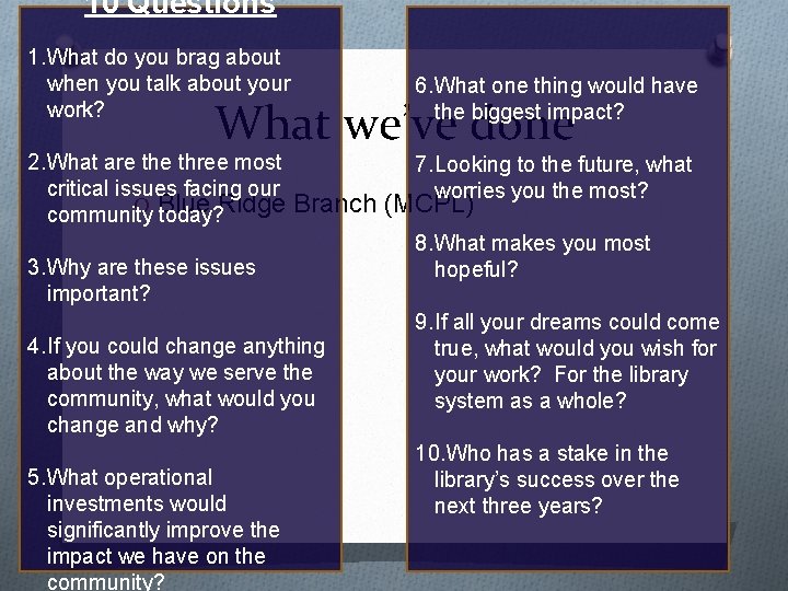 10 Questions 1. What do you brag about when you talk about your work?