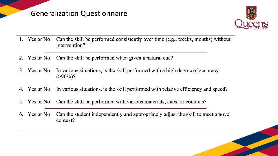 Generalization Questionnaire 