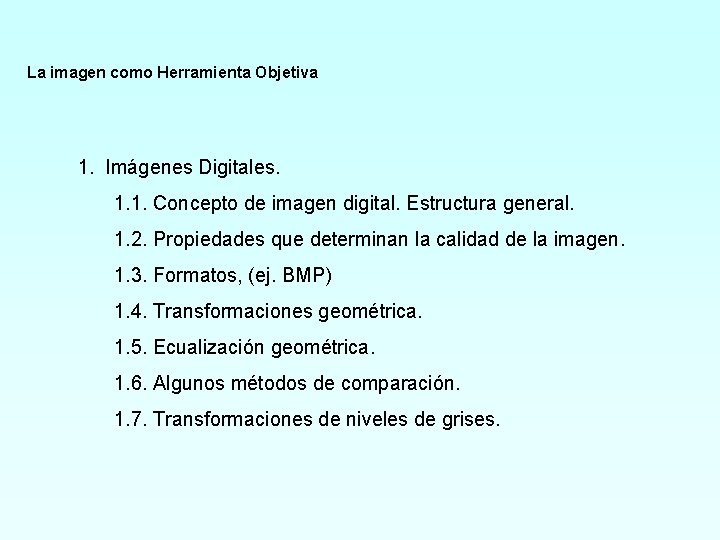 La imagen como Herramienta Objetiva 1. Imágenes Digitales. 1. 1. Concepto de imagen digital.