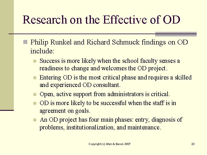 Research on the Effective of OD n Philip Runkel and Richard Schmuck findings on