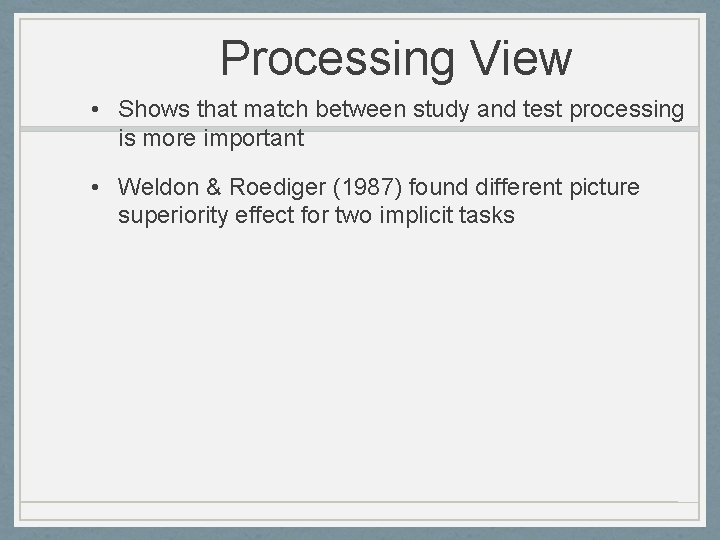 Processing View • Shows that match between study and test processing is more important