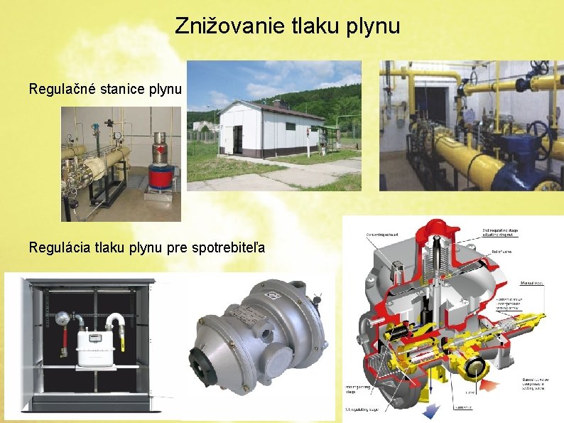 Znižovanie tlaku plynu Regulačné stanice plynu Regulácia tlaku plynu pre spotrebiteľa 