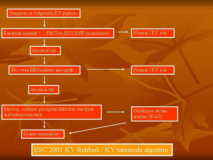 Semptom ve bulgularla KY şüphesi Kardiyak hastalık ? . . . FM, Tele, EKG,