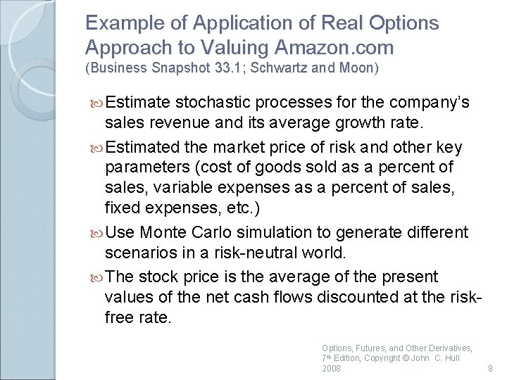 Example of Application of Real Options Approach to Valuing Amazon. com (Business Snapshot 33.