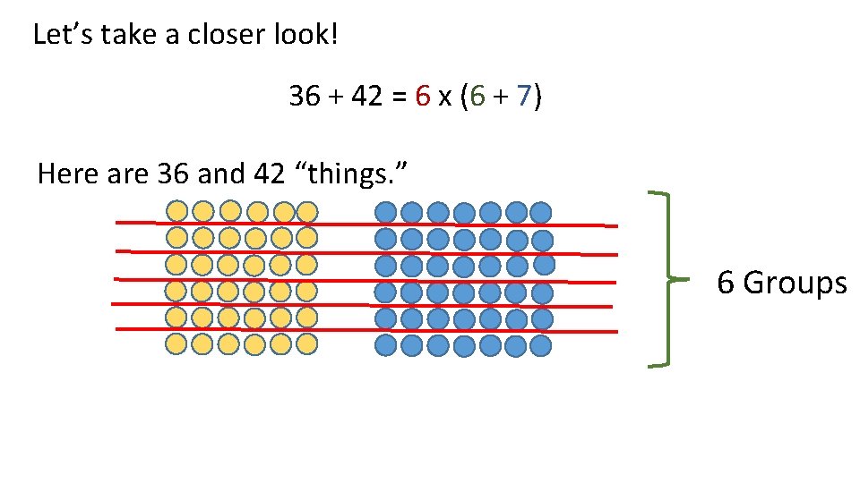 Let’s take a closer look! 36 + 42 = 6 x (6 + 7)