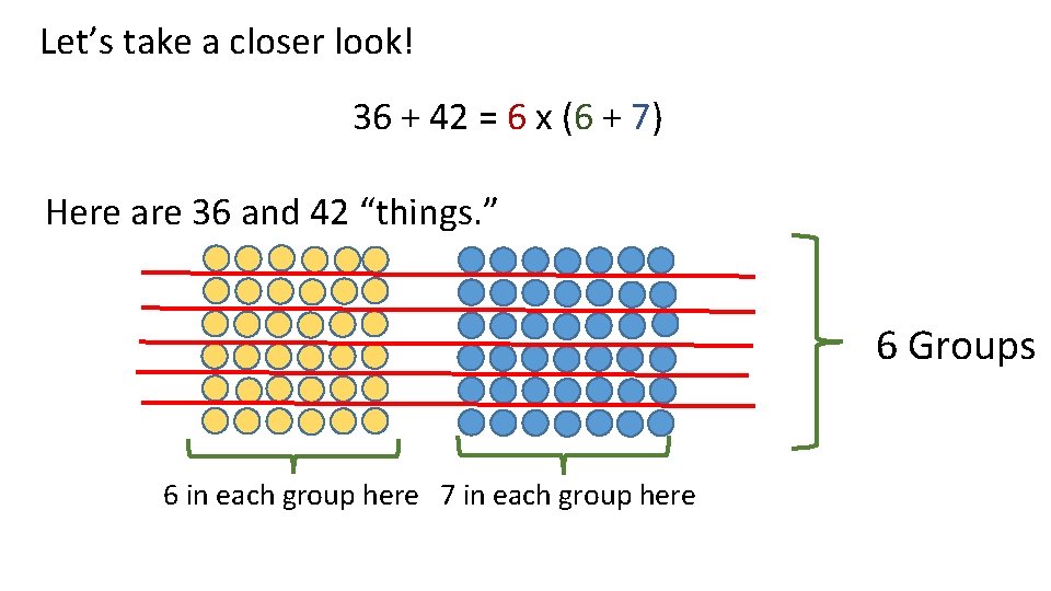 Let’s take a closer look! 36 + 42 = 6 x (6 + 7)