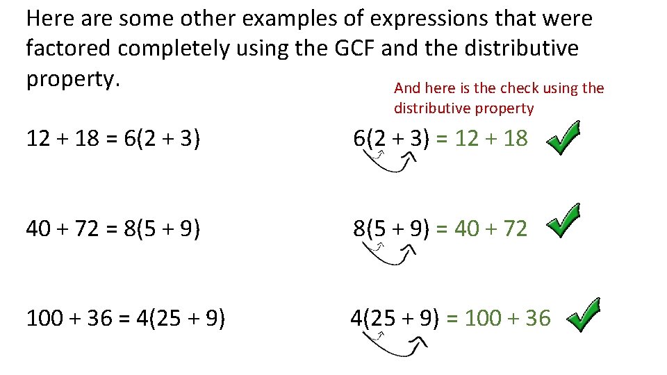 Here are some other examples of expressions that were factored completely using the GCF