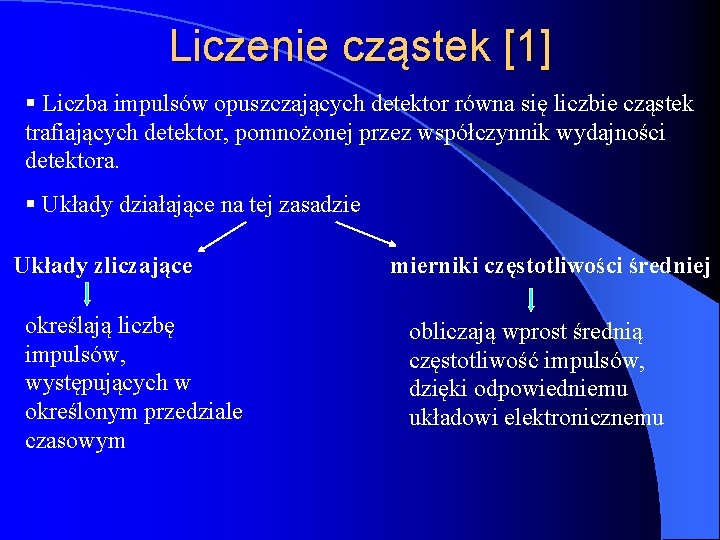 Liczenie cząstek [1] § Liczba impulsów opuszczających detektor równa się liczbie cząstek trafiających detektor,