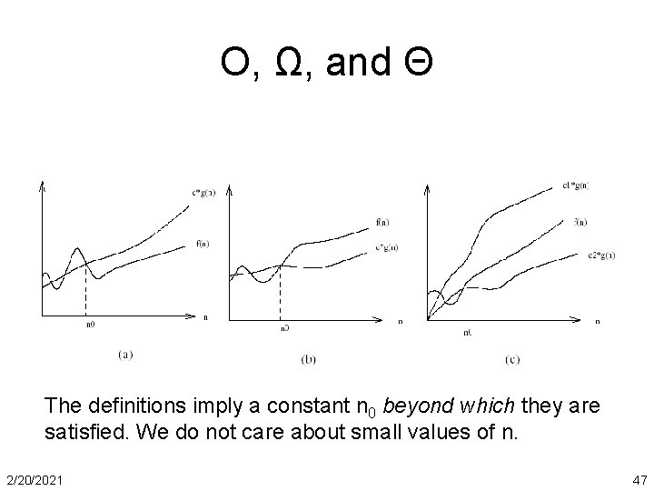 O, Ω, and Θ The definitions imply a constant n 0 beyond which they