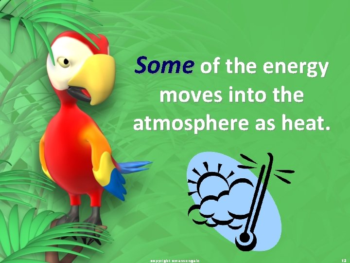 Some of the energy moves into the atmosphere as heat. copyright cmassengale 12 