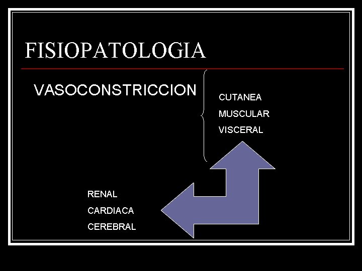 FISIOPATOLOGIA VASOCONSTRICCION CUTANEA MUSCULAR VISCERAL RENAL CARDIACA CEREBRAL 