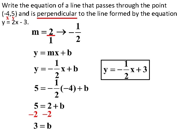 Write the equation of a line that passes through the point (-4, 5) and