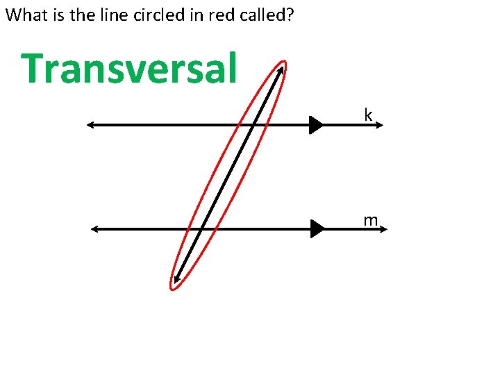What is the line circled in red called? Transversal k m 