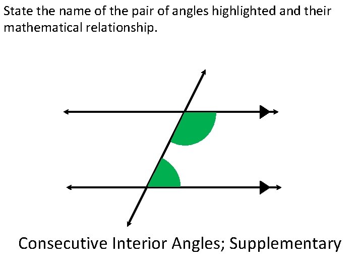 State the name of the pair of angles highlighted and their mathematical relationship. Consecutive