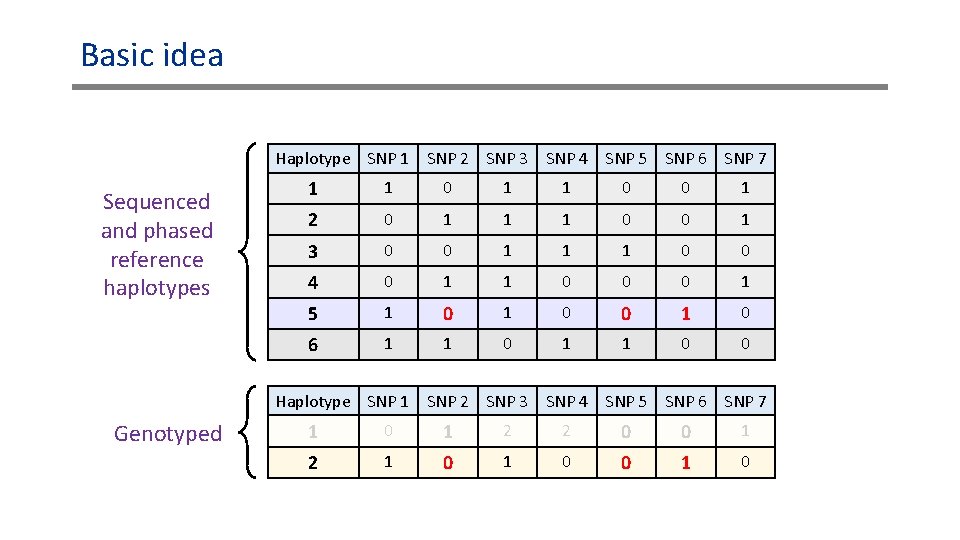 Basic idea Haplotype SNP 1 SNP 2 SNP 3 SNP 4 SNP 5 SNP Basic idea Haplotype SNP 1 SNP 2 SNP 3 SNP 4 SNP 5 SNP