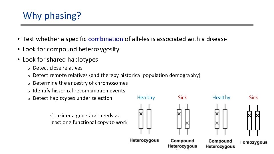Why phasing? • Test whether a specific combination of alleles is associated with a Why phasing? • Test whether a specific combination of alleles is associated with a