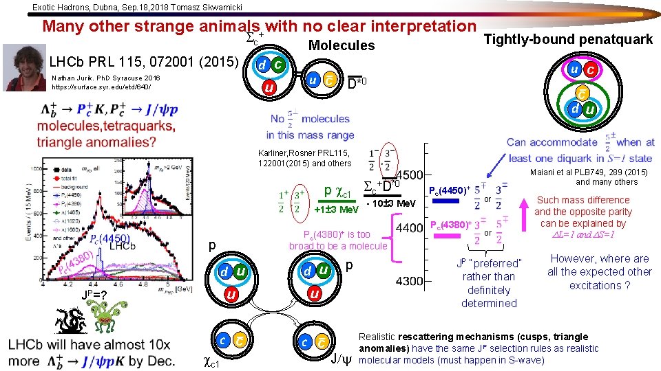 Exotic Hadrons, Dubna, Sep. 18, 2018 Tomasz Skwarnicki Many other strange animals+ with no