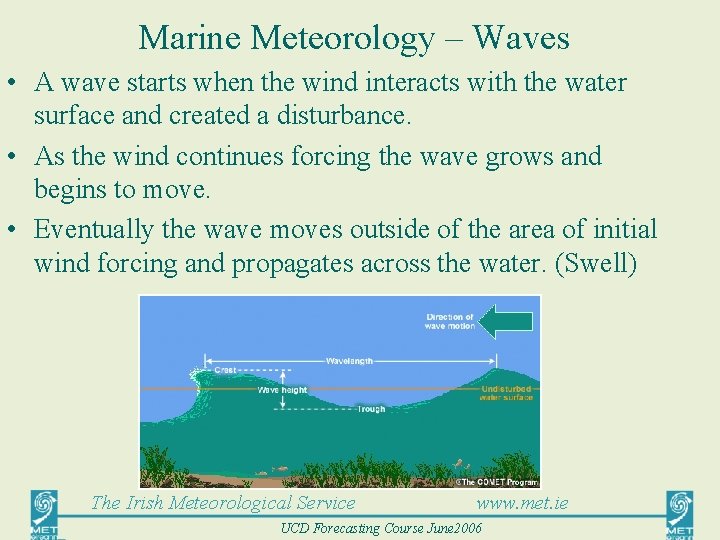 Marine Meteorology – Waves • A wave starts when the wind interacts with the