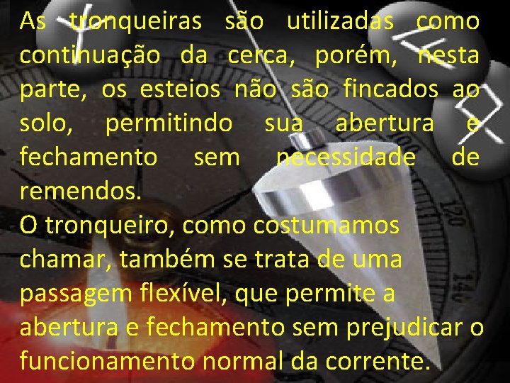As tronqueiras são utilizadas como continuação da cerca, porém, nesta parte, os esteios não As tronqueiras são utilizadas como continuação da cerca, porém, nesta parte, os esteios não