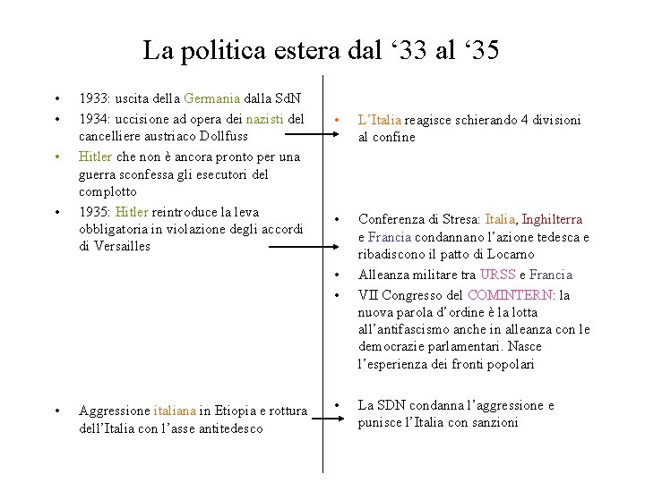 La politica estera dal ‘ 33 al ‘ 35 • • 1933: uscita della