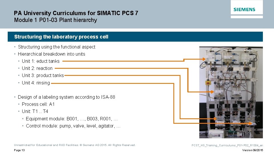 PA University Curriculums for SIMATIC PCS 7 Module 1 P 01 -03 Plant hierarchy
