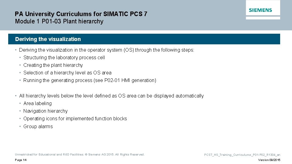 PA University Curriculums for SIMATIC PCS 7 Module 1 P 01 -03 Plant hierarchy