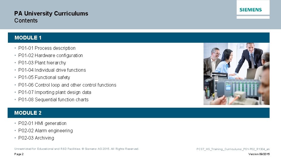 PA University Curriculums Contents MODULE 1 • P 01 -01 Process description • P