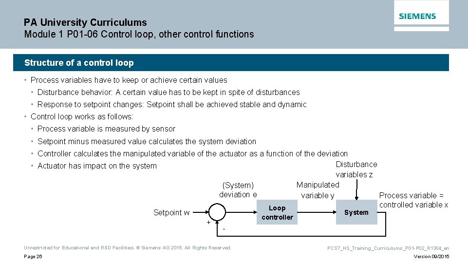 PA University Curriculums Module 1 P 01 -06 Control loop, other control functions Structure