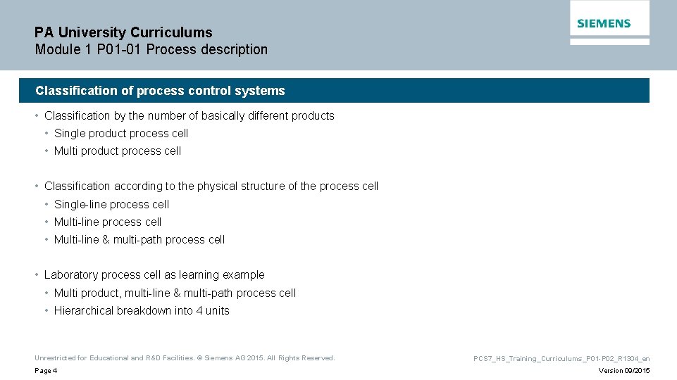 PA University Curriculums Module 1 P 01 -01 Process description Classification of process control