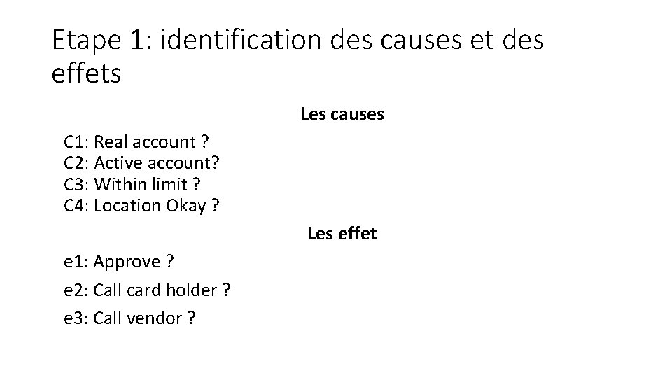 Etape 1: identification des causes et des effets Les causes C 1: Real account