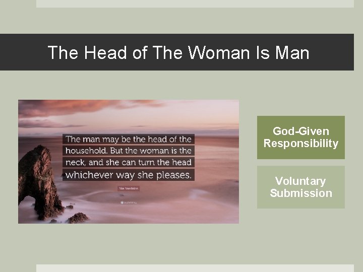 The Head of The Woman Is Man God-Given Responsibility Voluntary Submission 