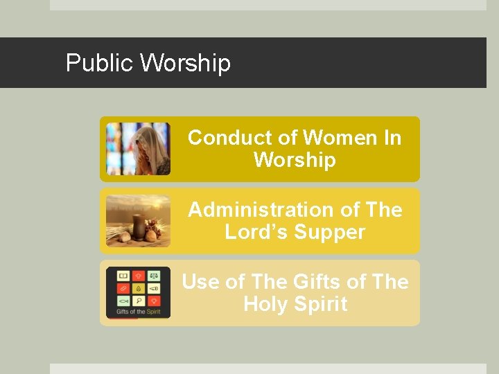 Public Worship Conduct of Women In Worship Administration of The Lord’s Supper Use of