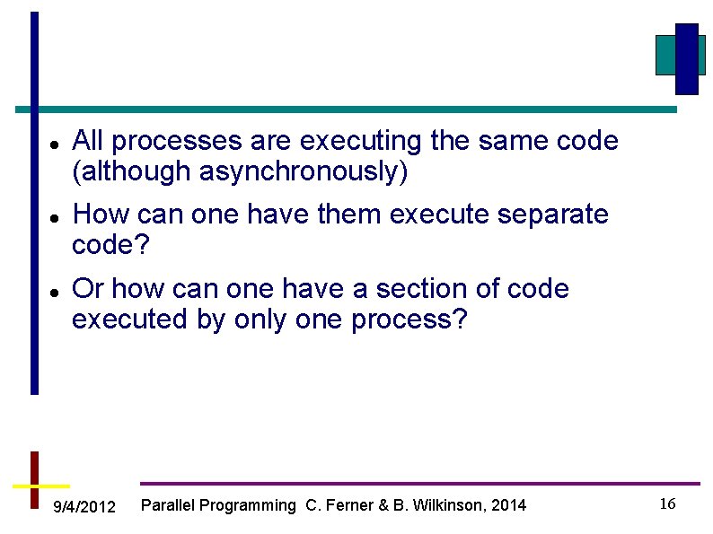  All processes are executing the same code (although asynchronously) How can one have