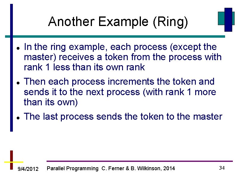Another Example (Ring) In the ring example, each process (except the master) receives a