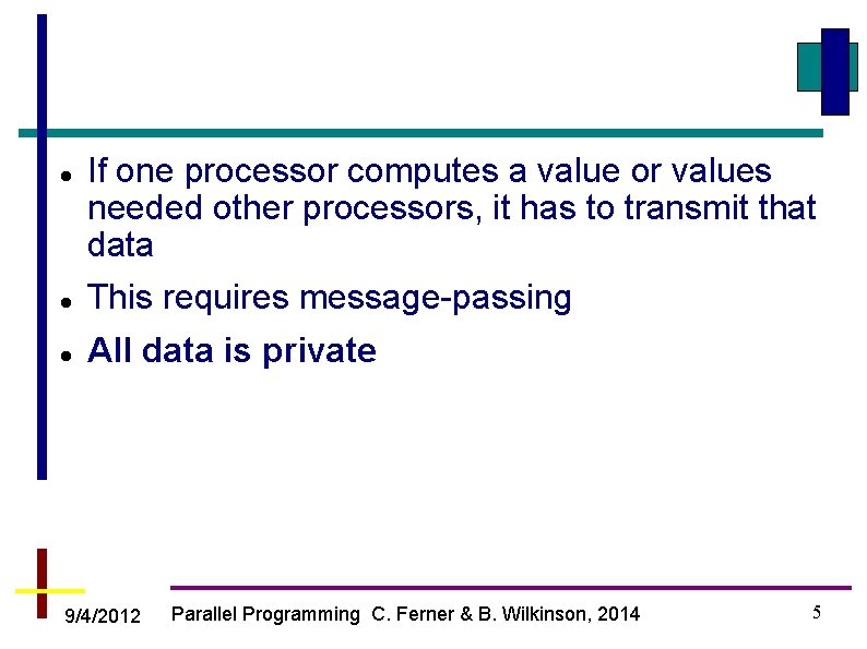  If one processor computes a value or values needed other processors, it has